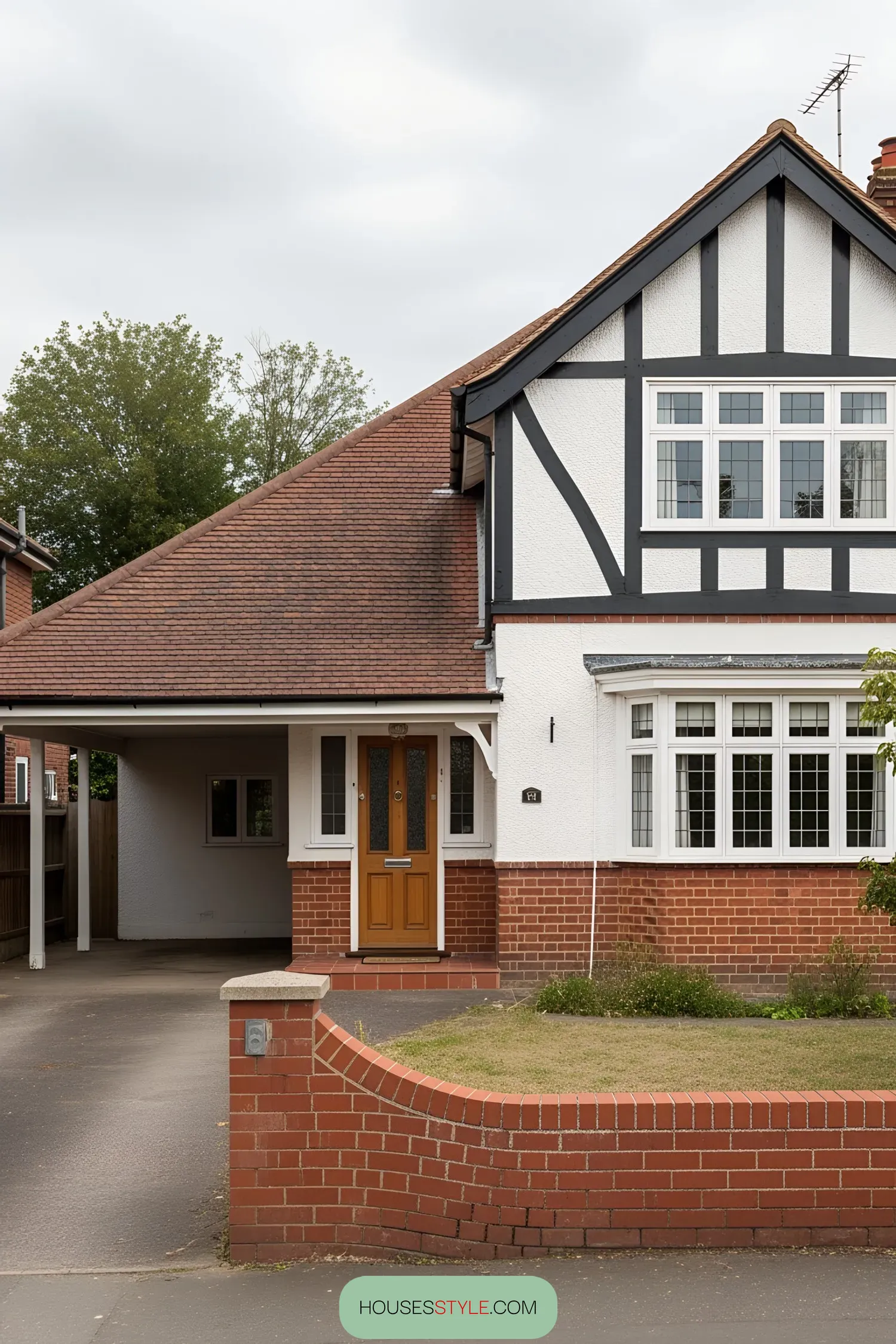 Vintage bungalow with half-timbered facade