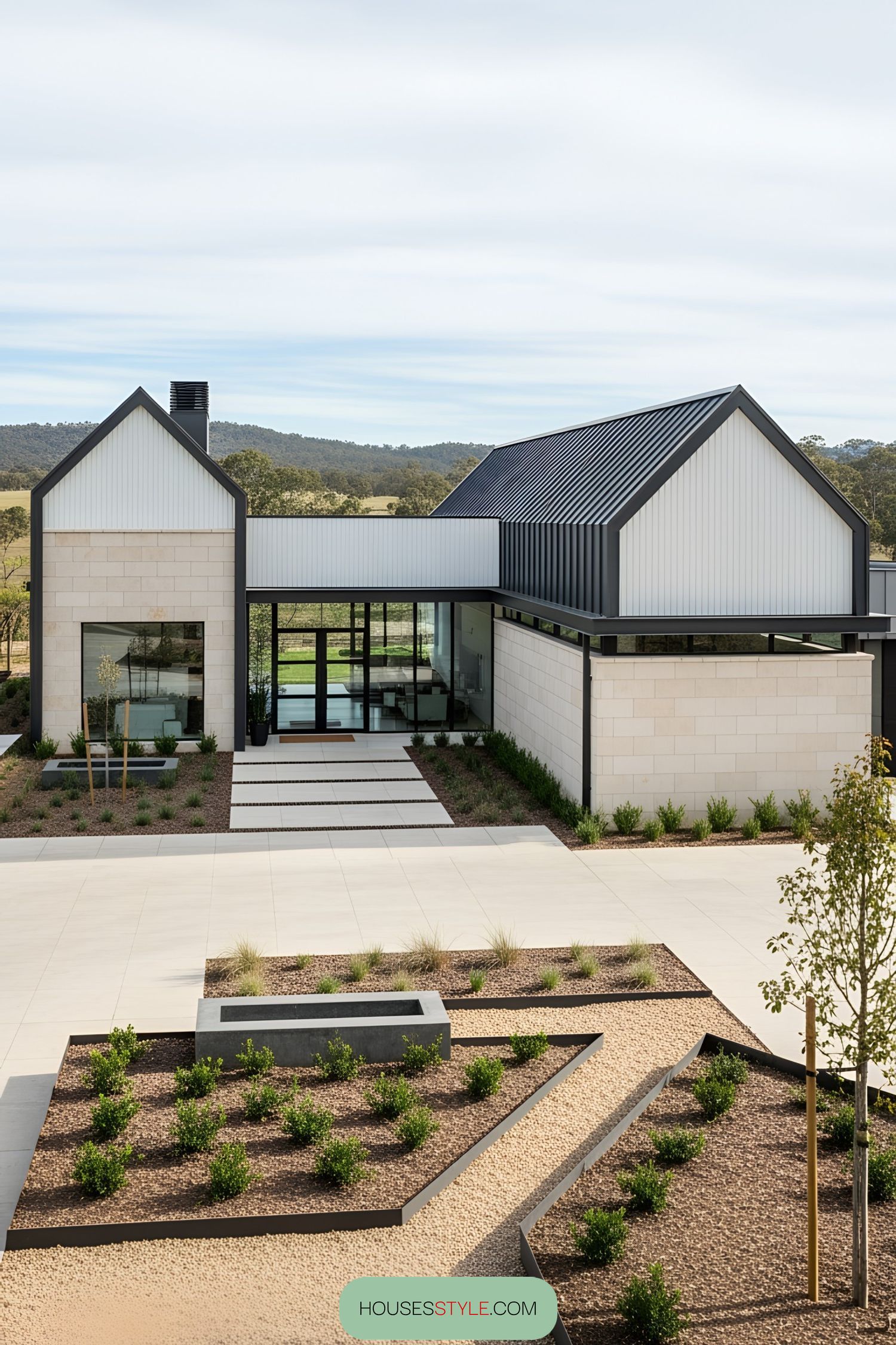 Modern house with sleek design and lush surroundings