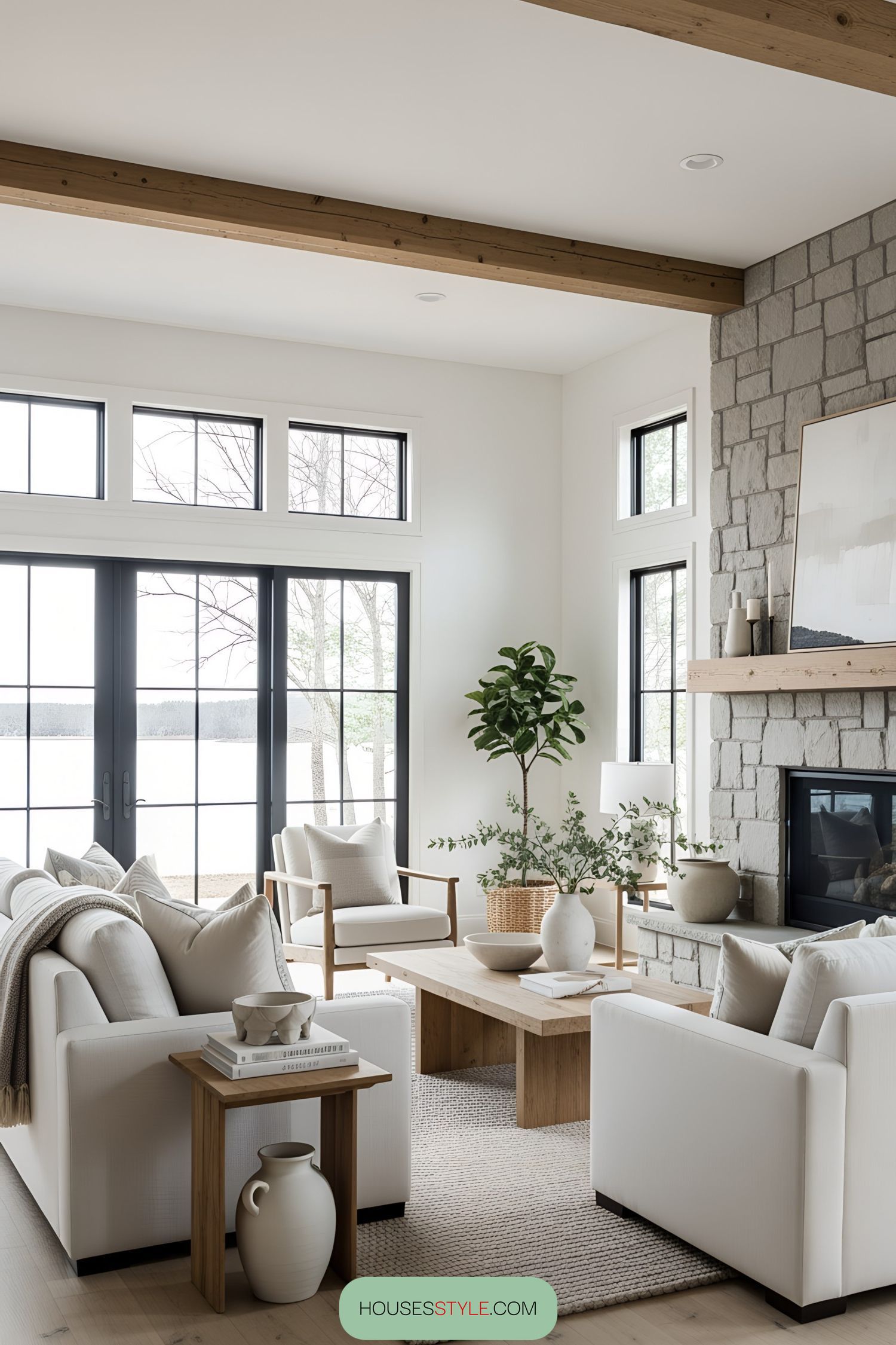 Bright living room featuring floor-to-ceiling windows