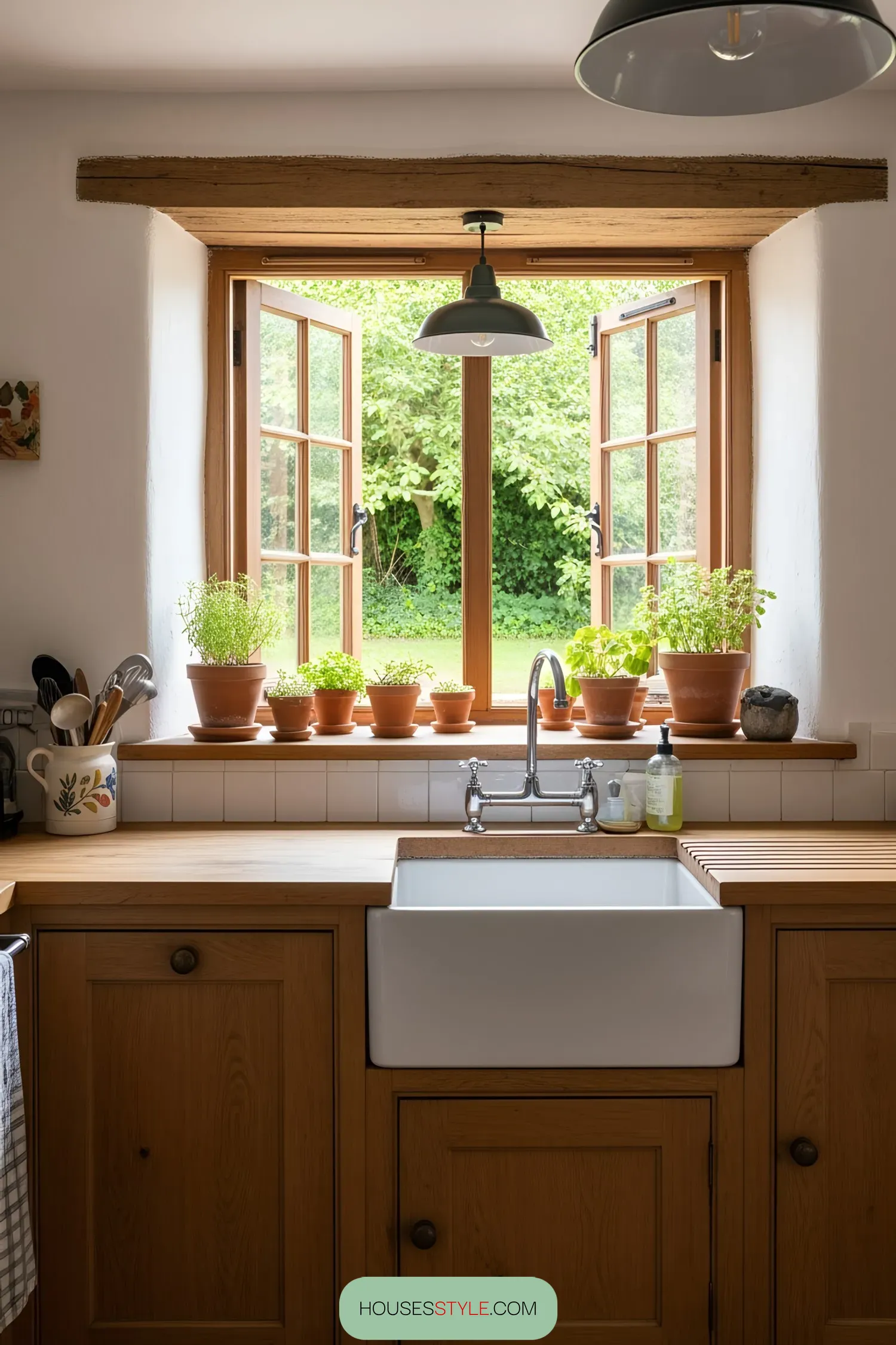 Rustic kitchen sink with a view