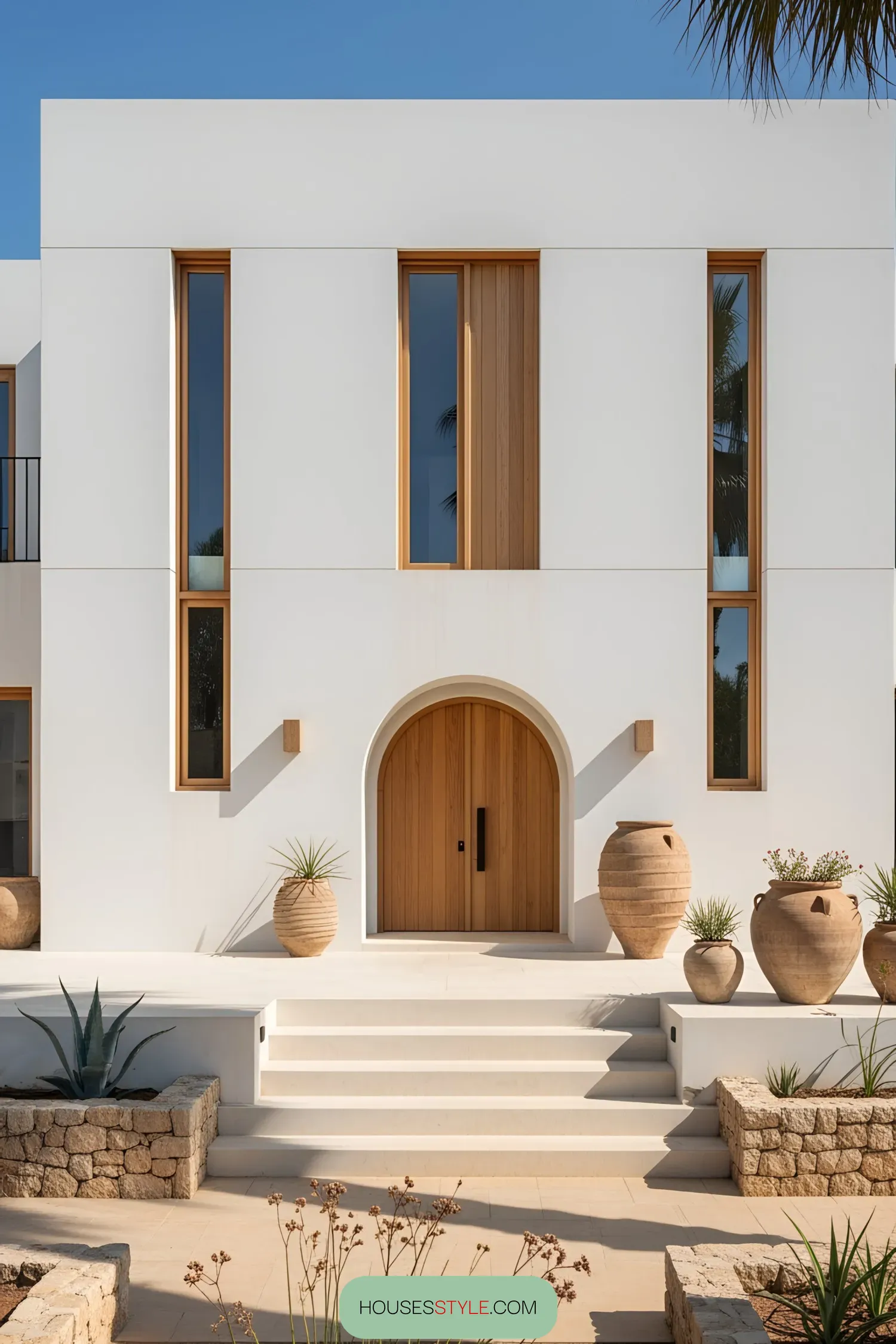 Elegant white house with terracotta pots