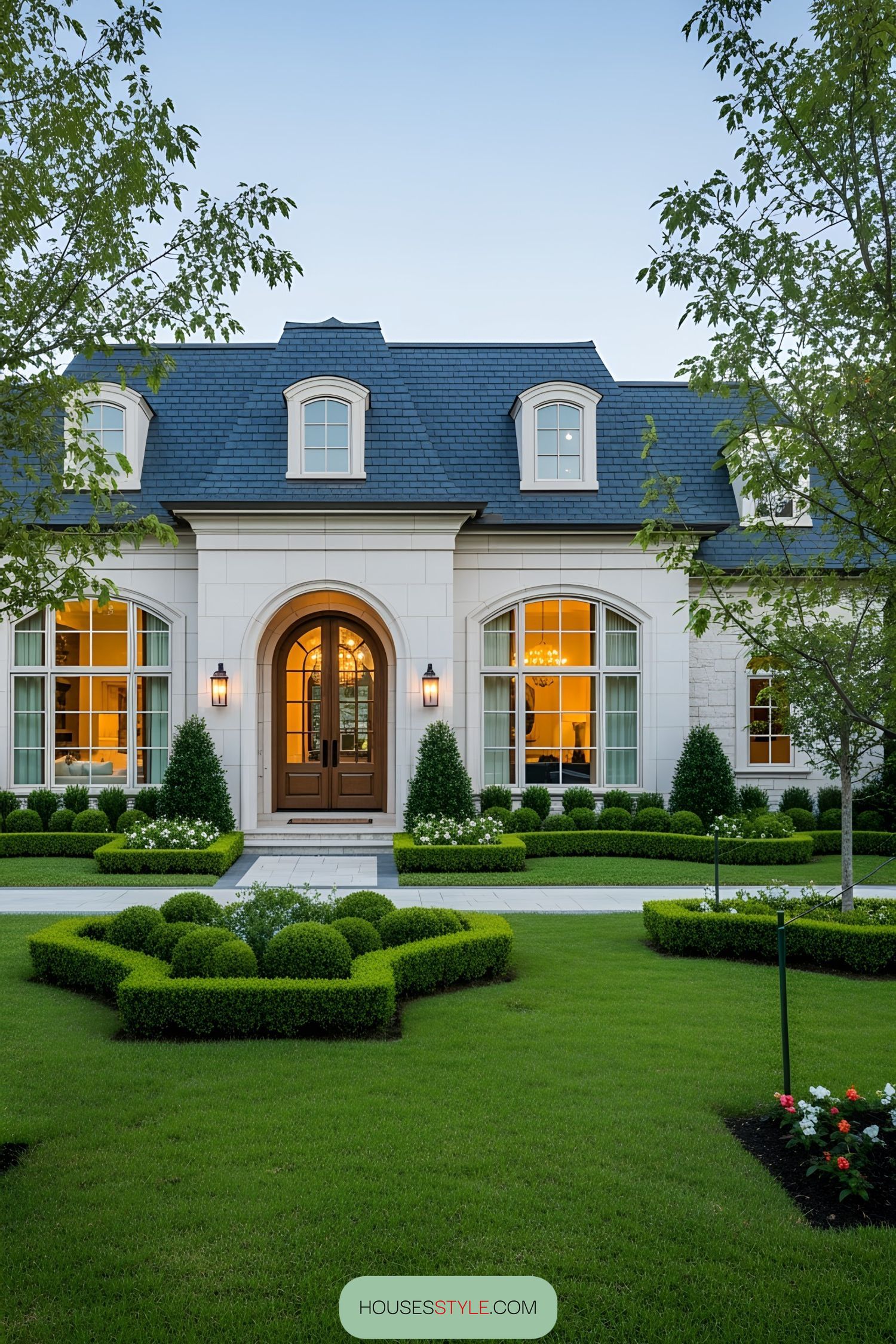 Elegant modern mansion with lush garden
