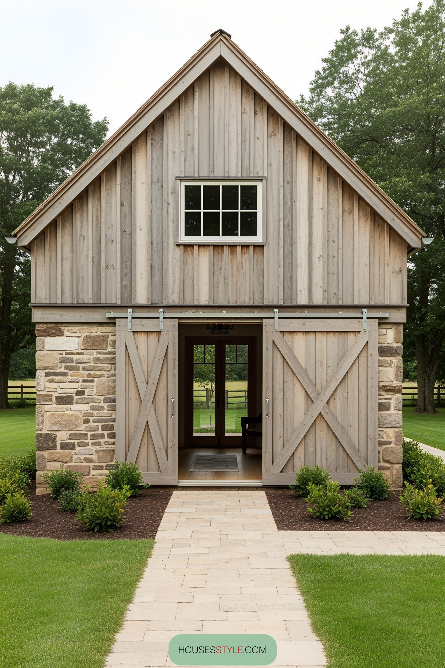 Small rustic house with wooden sliding doors