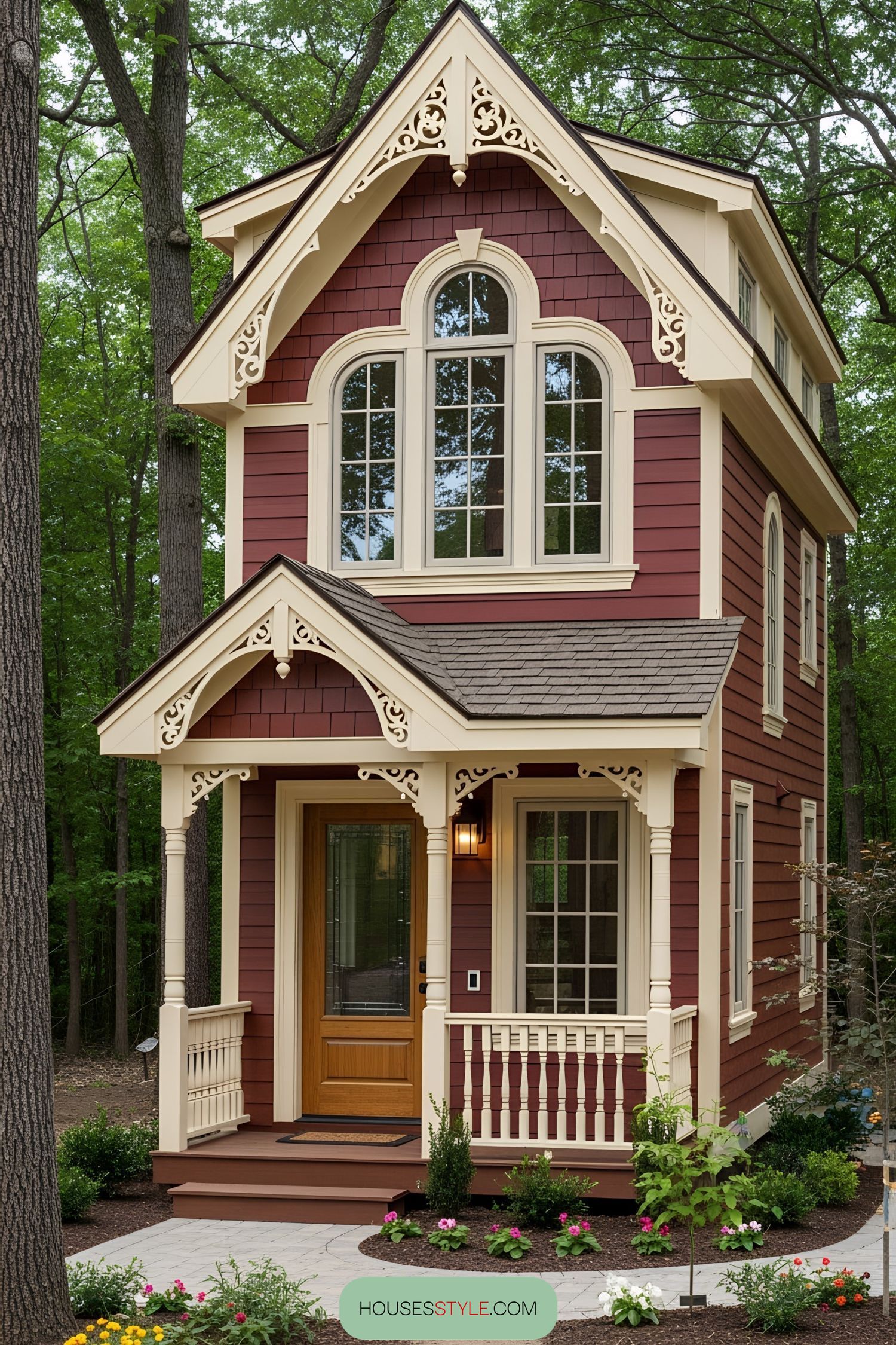 Quaint Victorian tiny house with ornate details