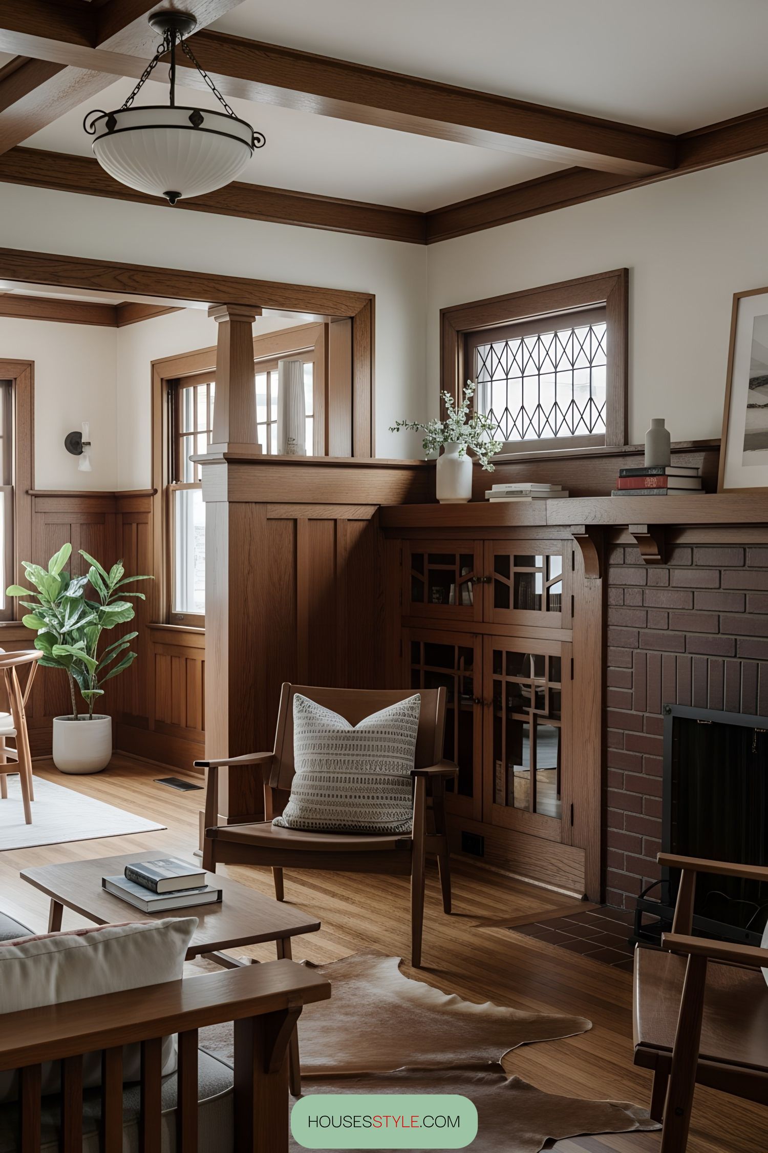Wood-paneled room with vintage decor and a cozy atmosphere