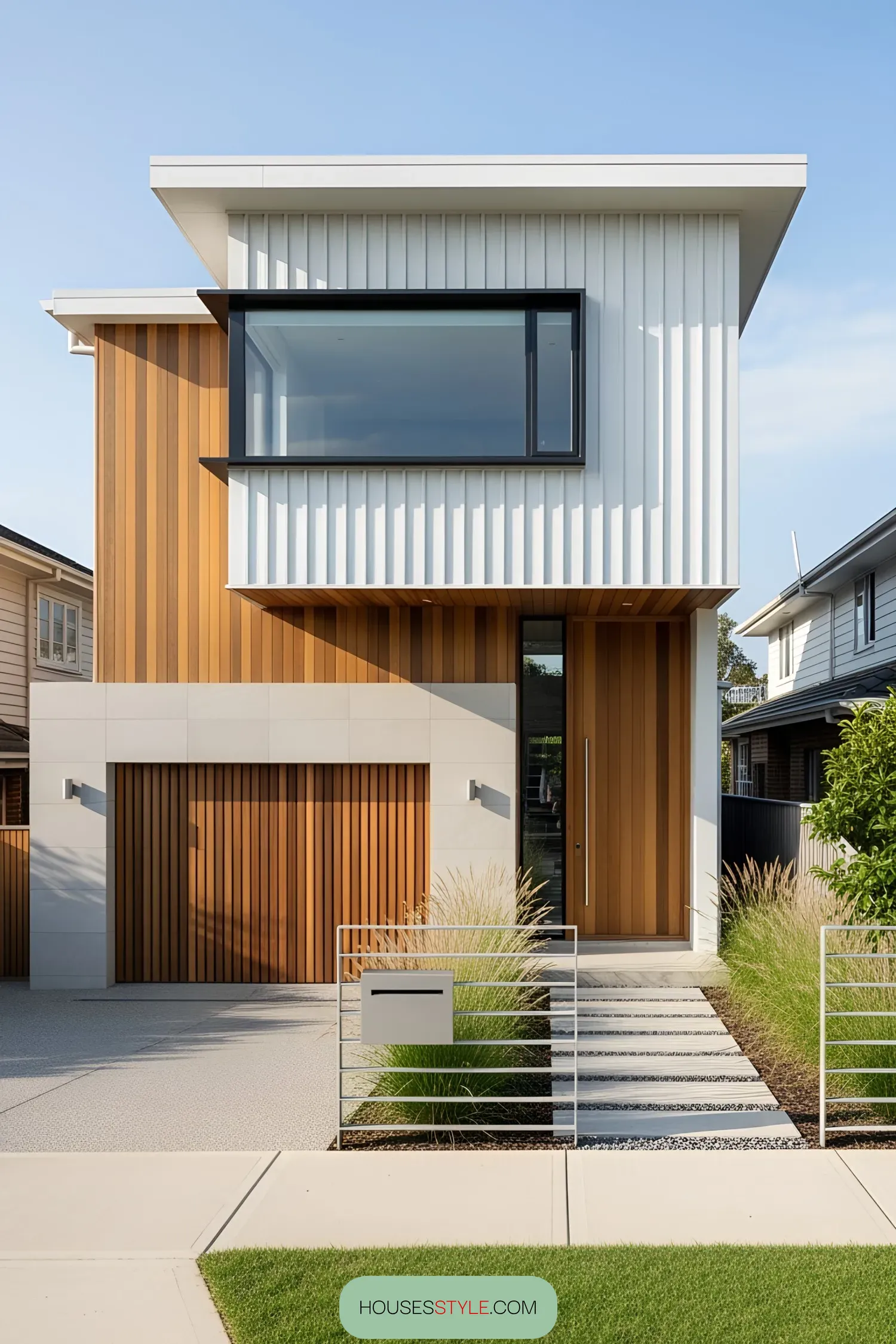 Contemporary coastal home with wood and glass elements