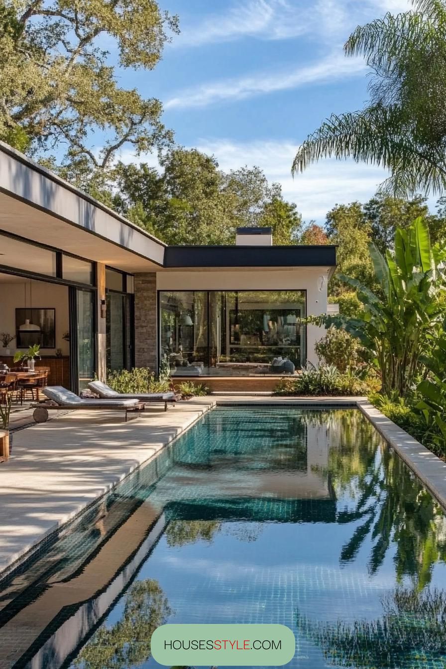 modern u shaped house with small pool and garden