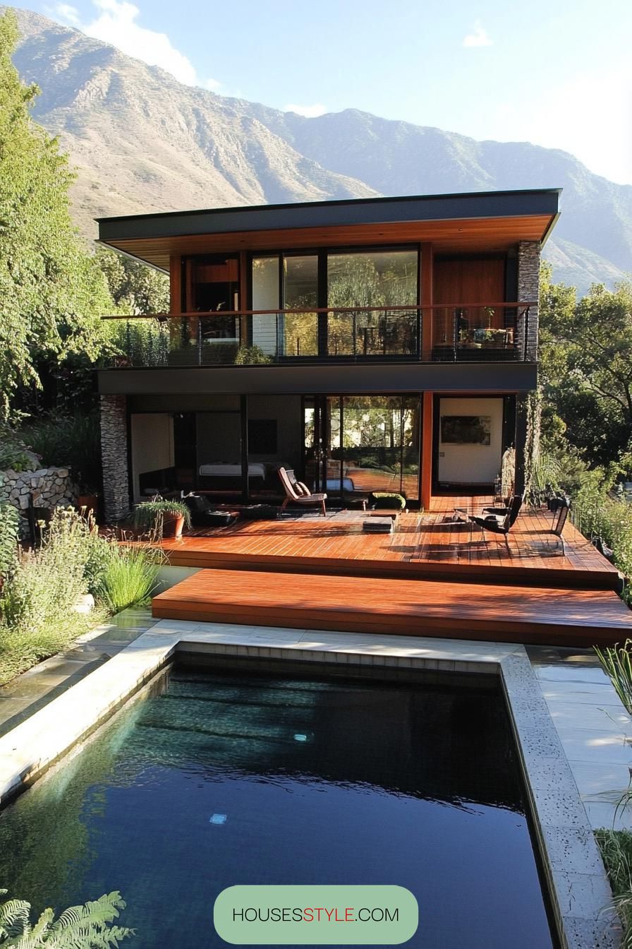 modern house raised deck with small pool mountain views 2