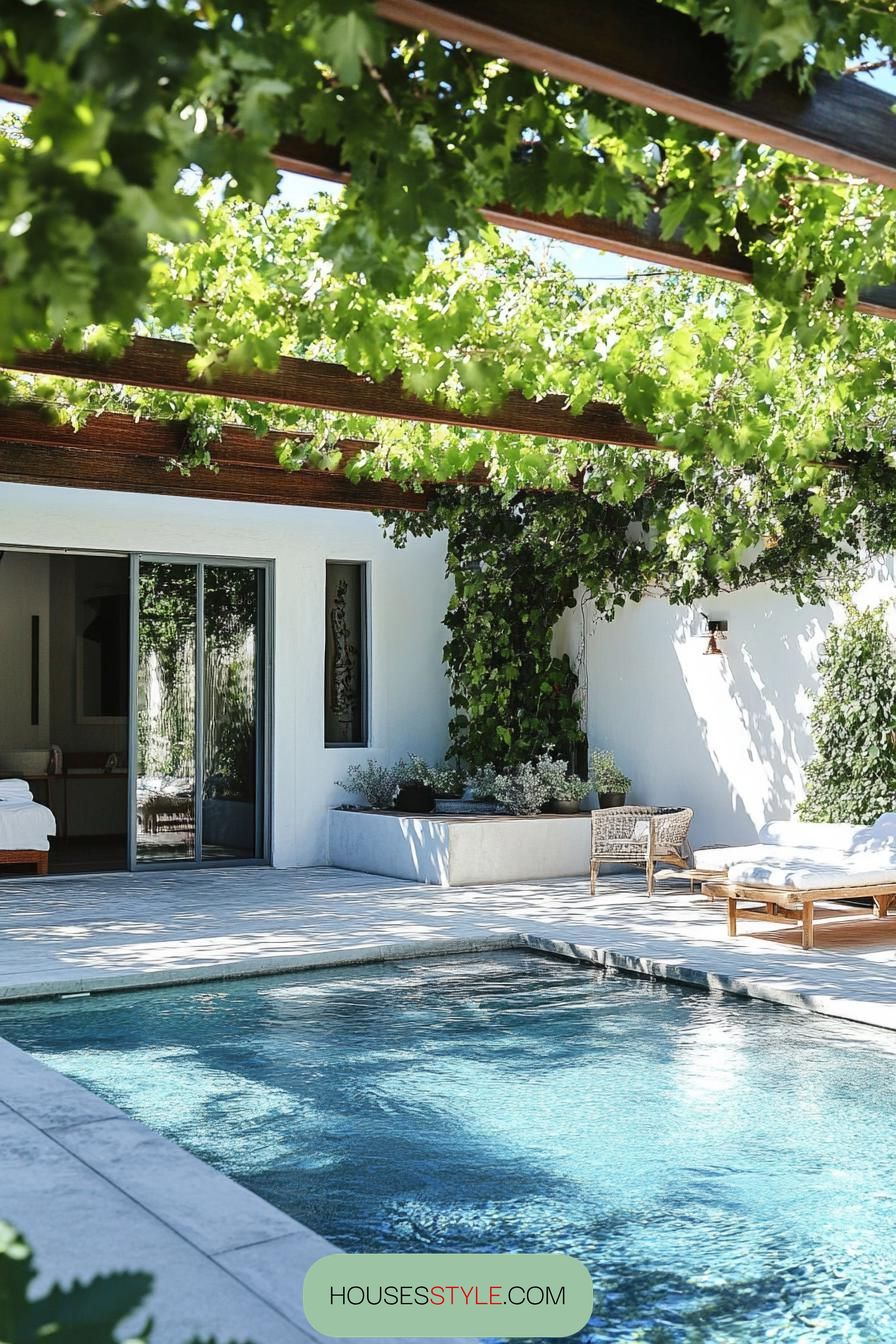 modern house small pool under pergola with vines 3