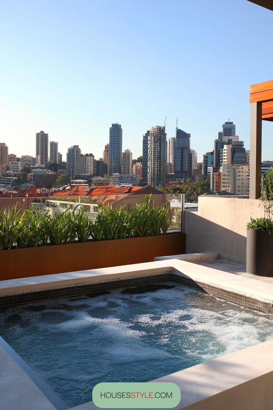 modern rooftop small plunge pool city views 3