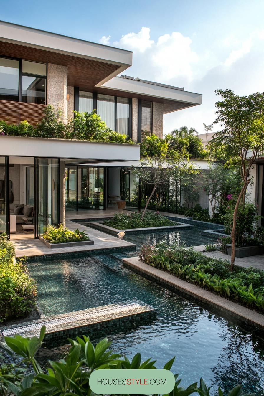 modern u shaped house with small pool and garden 2