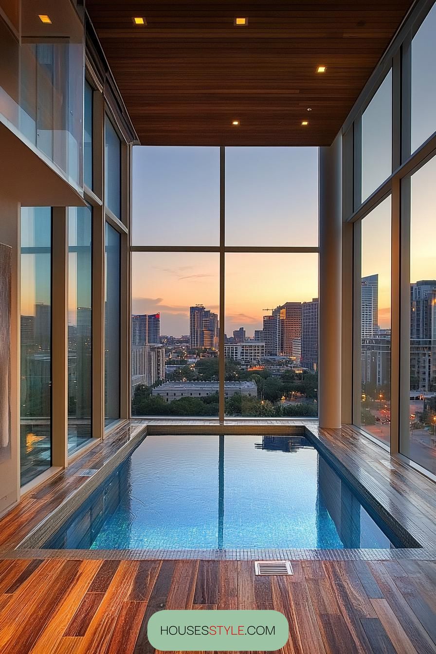modern small indoor pool glass walled with city views 2