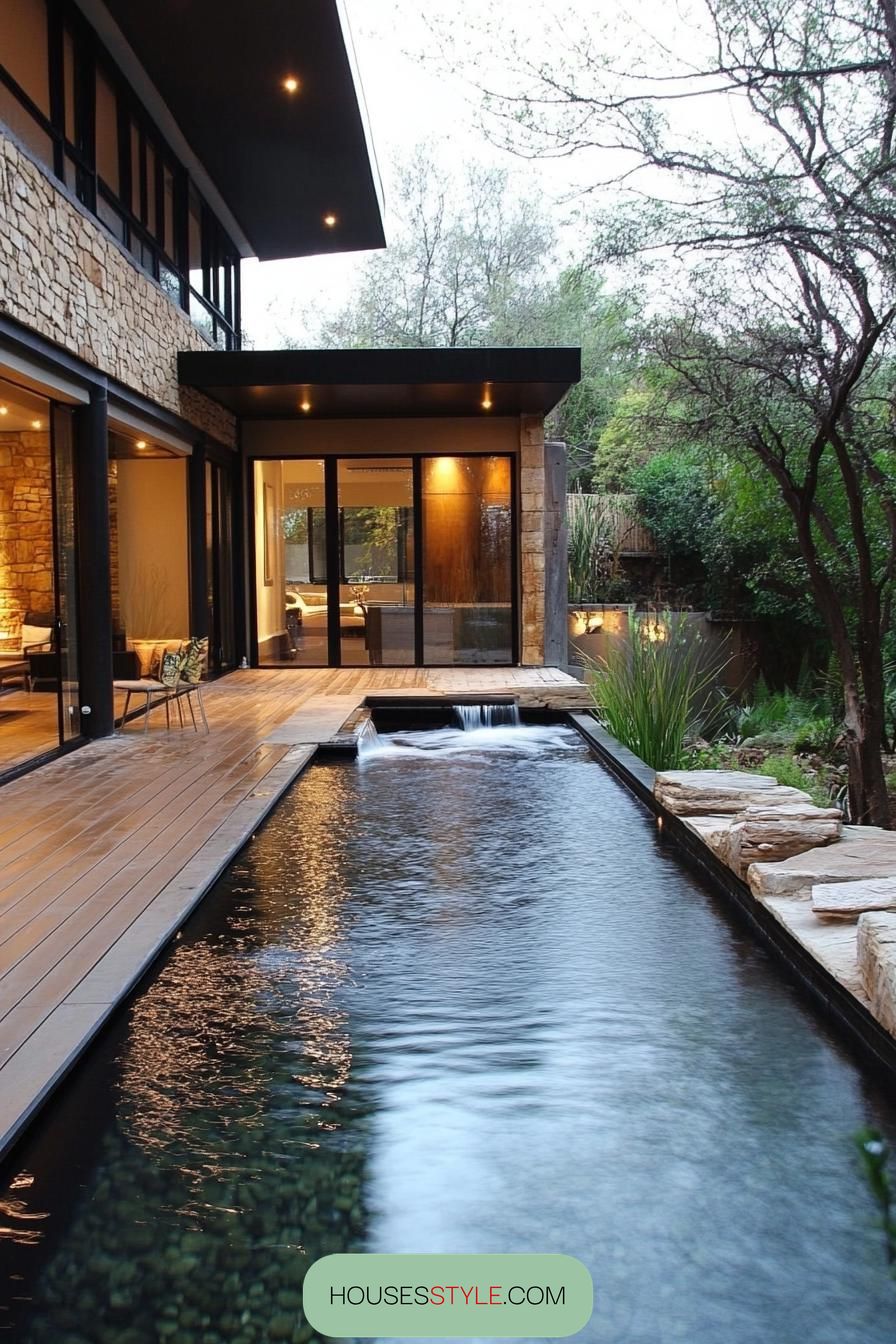 modern house small pool with waterfall zen garden 3