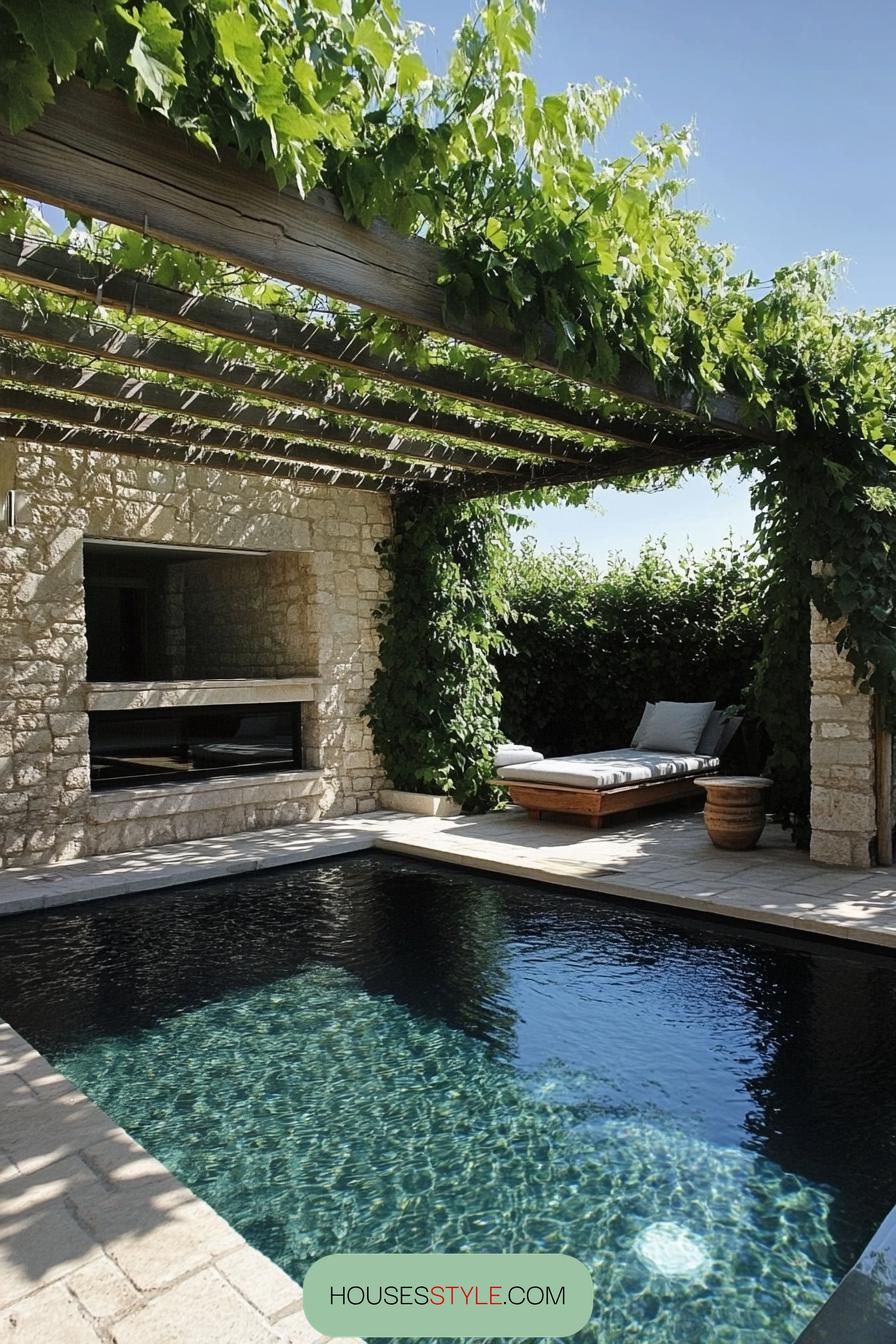 modern house small pool under pergola with vines 2