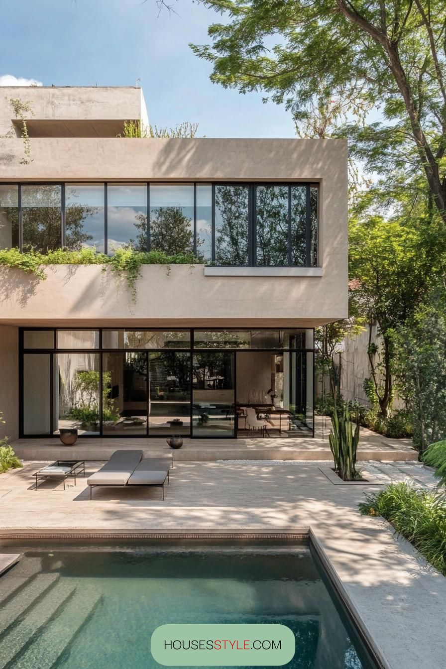 modern u shaped house with small pool and garden 1