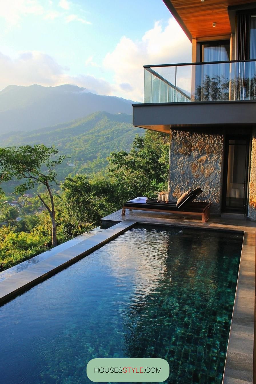 modern balcony small infinity pool mountain view