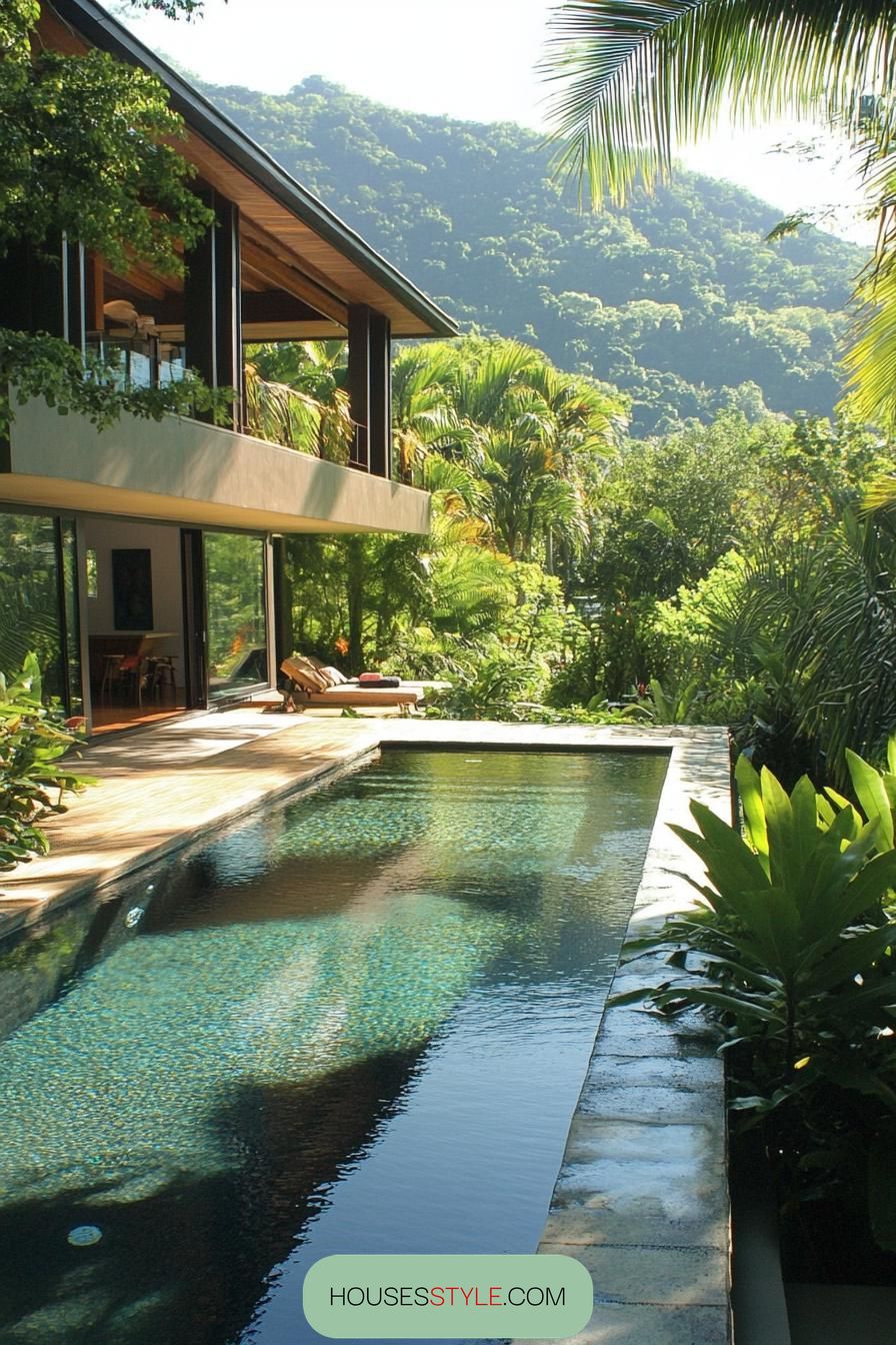 modern house small pool among lush greenery tropical mountain views 3