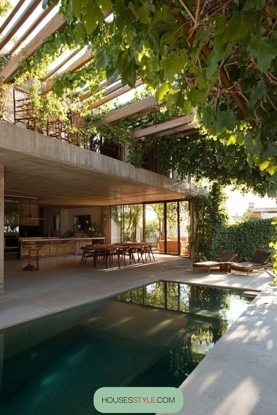 modern house small pool under pergola with vines 1