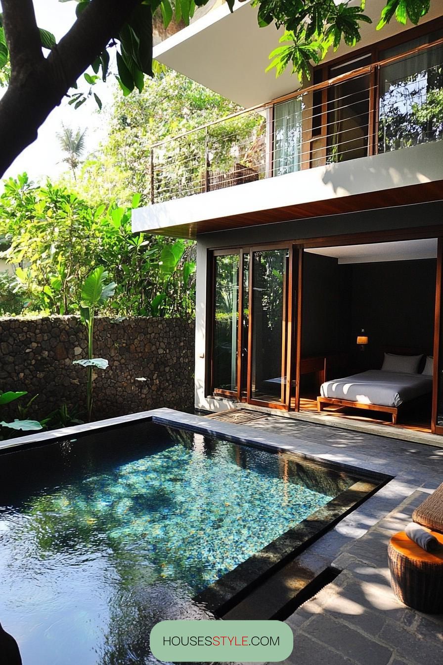 modern small courtyard pool with garden