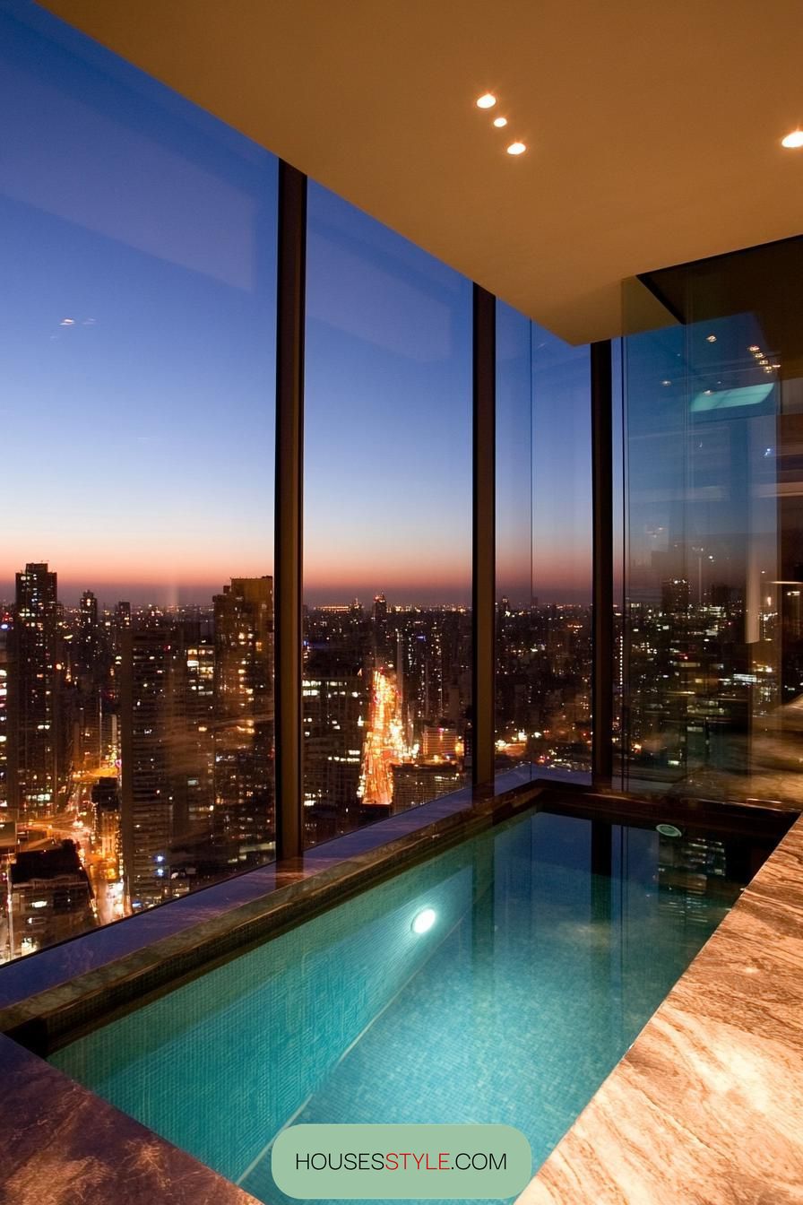 modern small indoor pool glass walled with city views 3