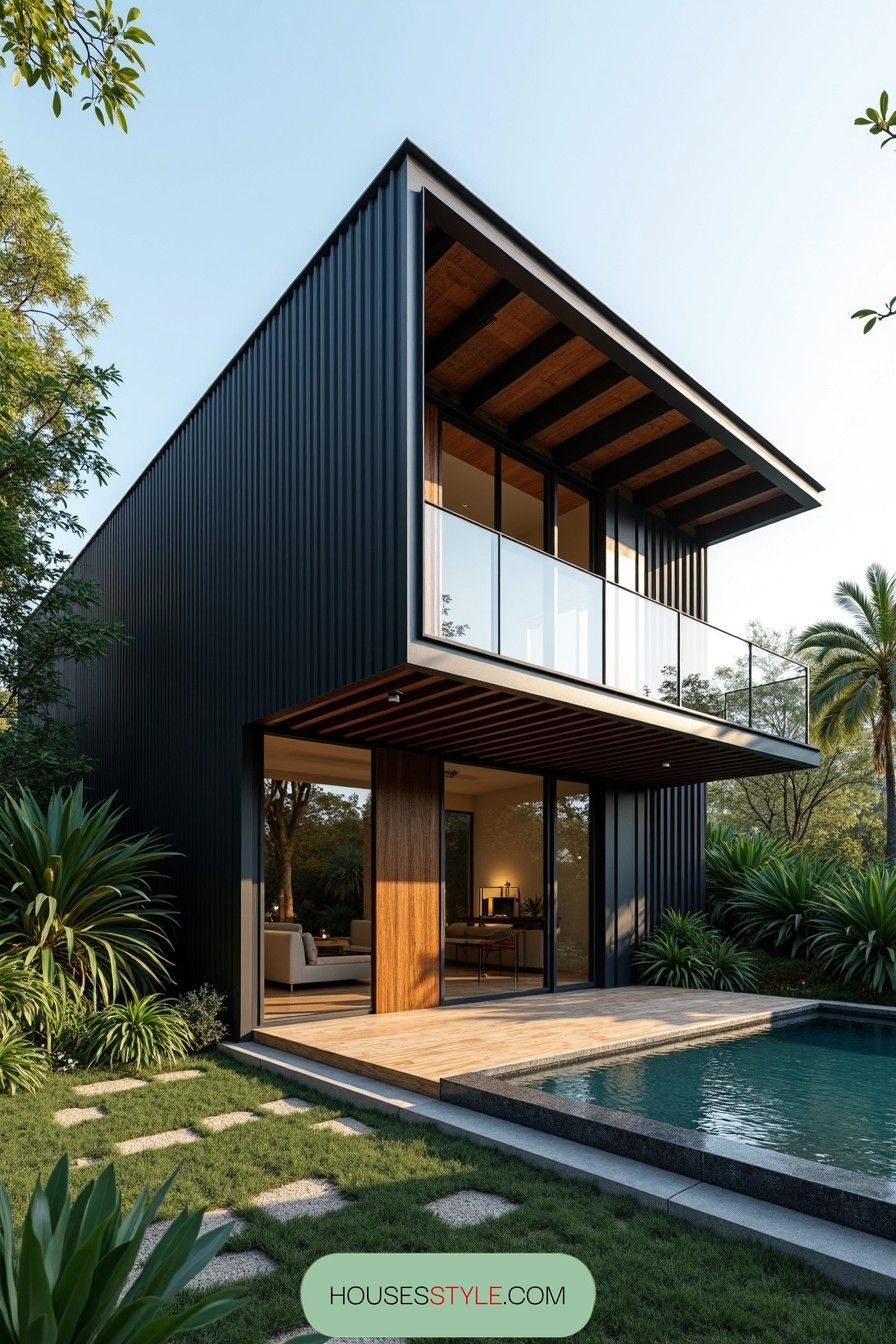 Modern house surrounded by tropical greenery
