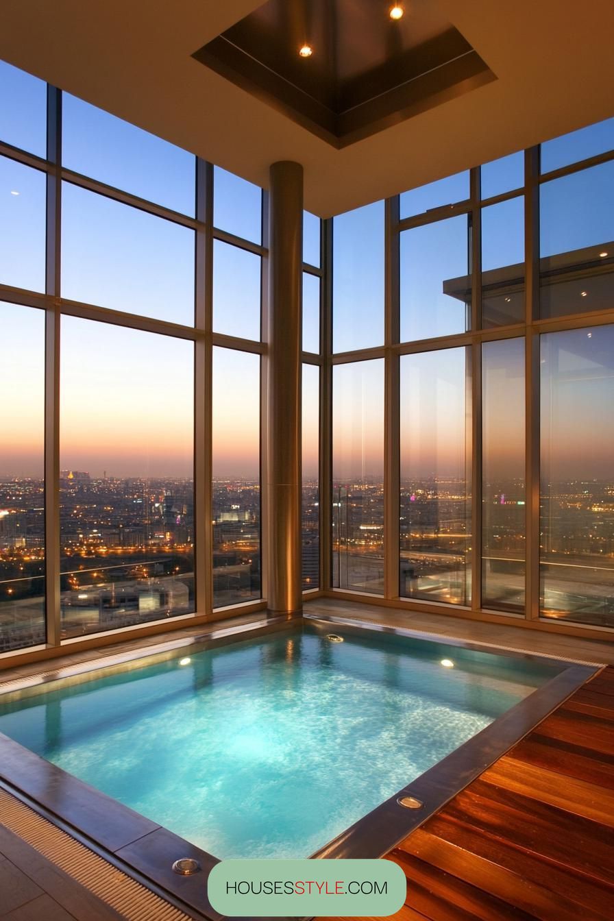 modern small indoor pool glass walled with city views 1
