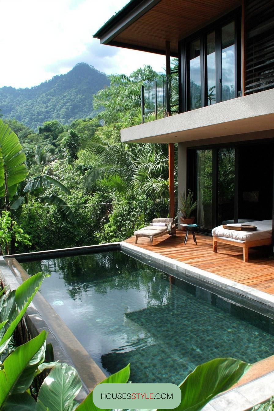 modern house small pool among lush greenery tropical mountain views 1