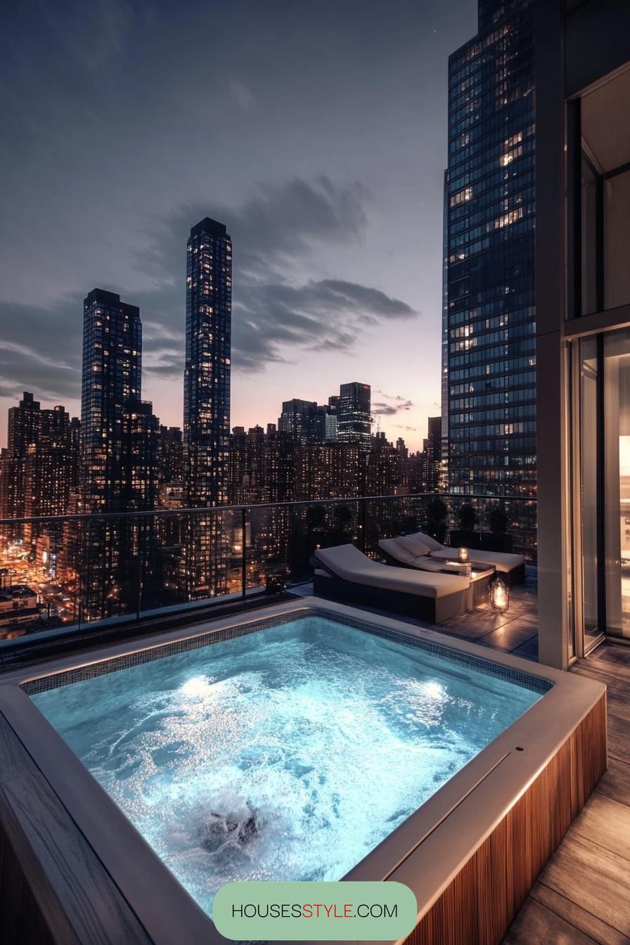 modern rooftop small plunge pool city views