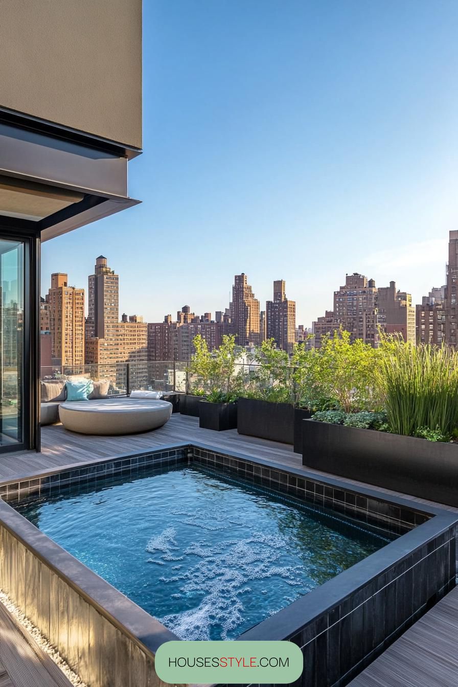 modern rooftop small plunge pool city views 2
