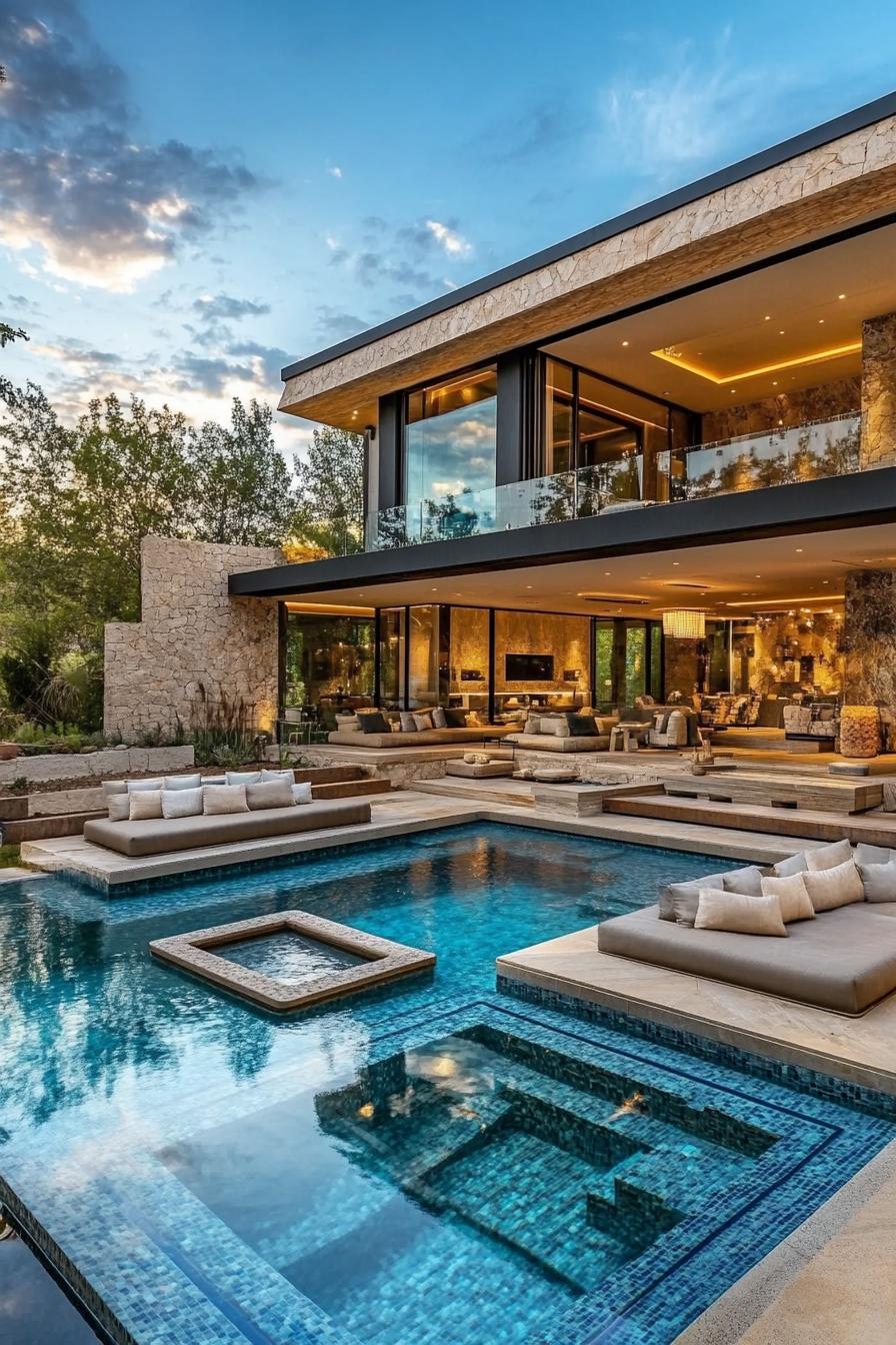 70 Modern House Pool Ideas Worth Jumping Right Into 26 Swimming Pool With Submerged Seating - photo 2