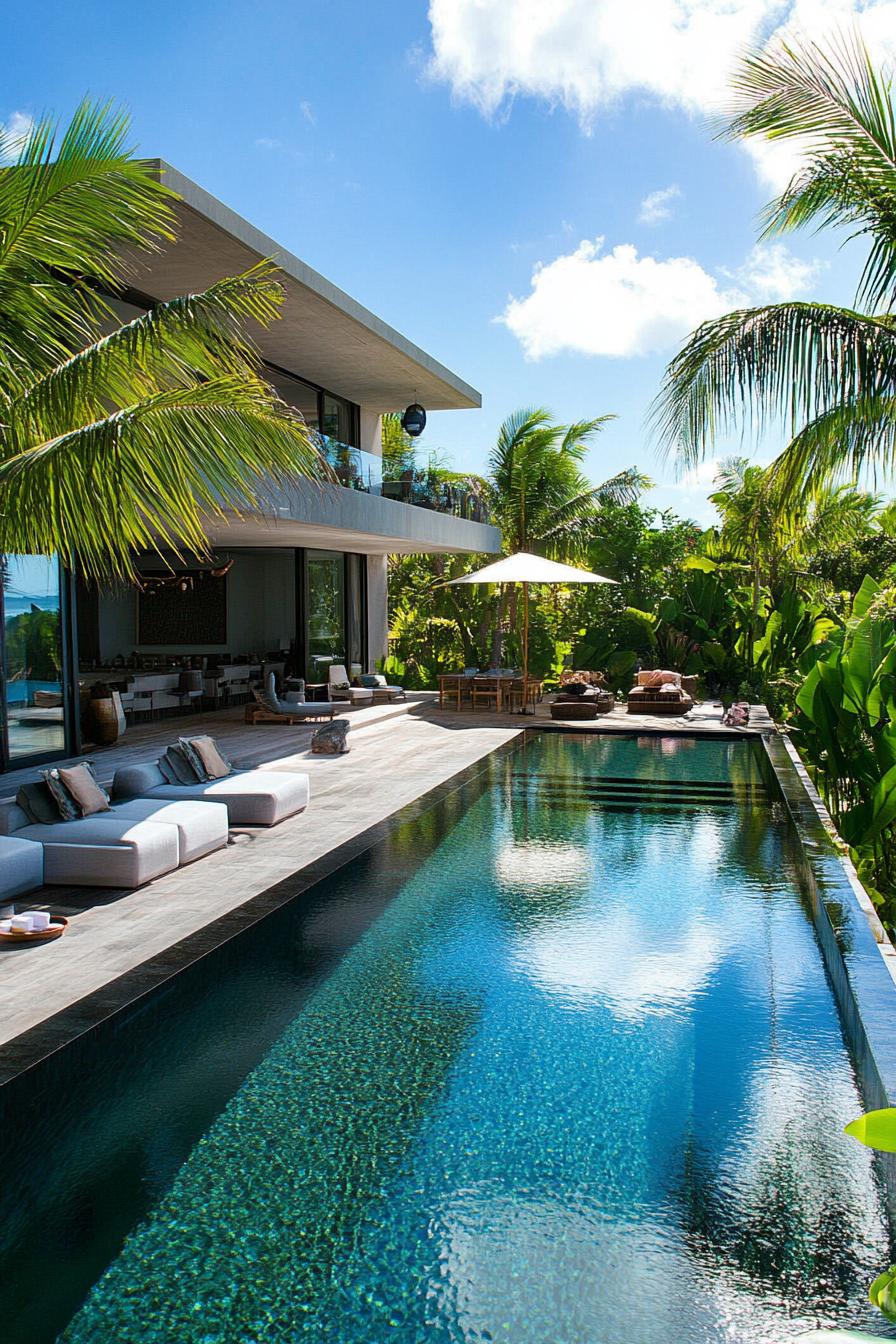 70 Modern House Pool Ideas Worth Jumping Right Into 59 Tropical Pool Wrapped in Lush Landscaping - photo 4