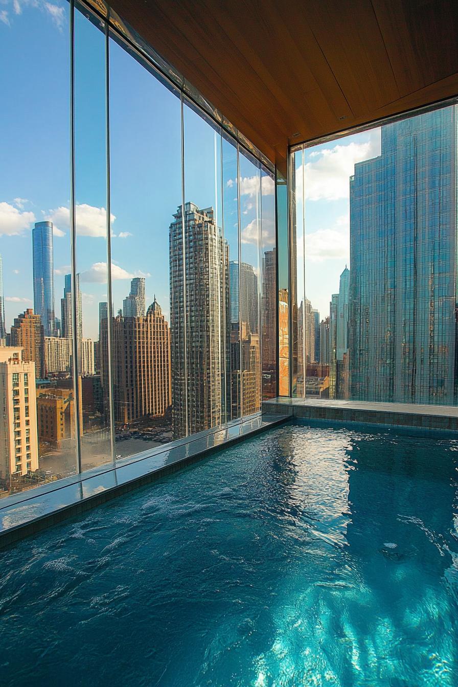 70 Modern House Pool Ideas Worth Jumping Right Into 46 Glass-walled Pool on the Roof - photo 3